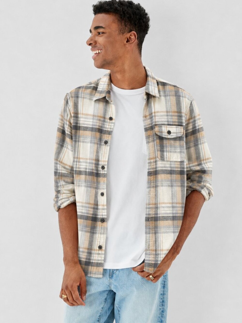 American Eagle Super Soft Plaid Button Up Shirt Mens Medium